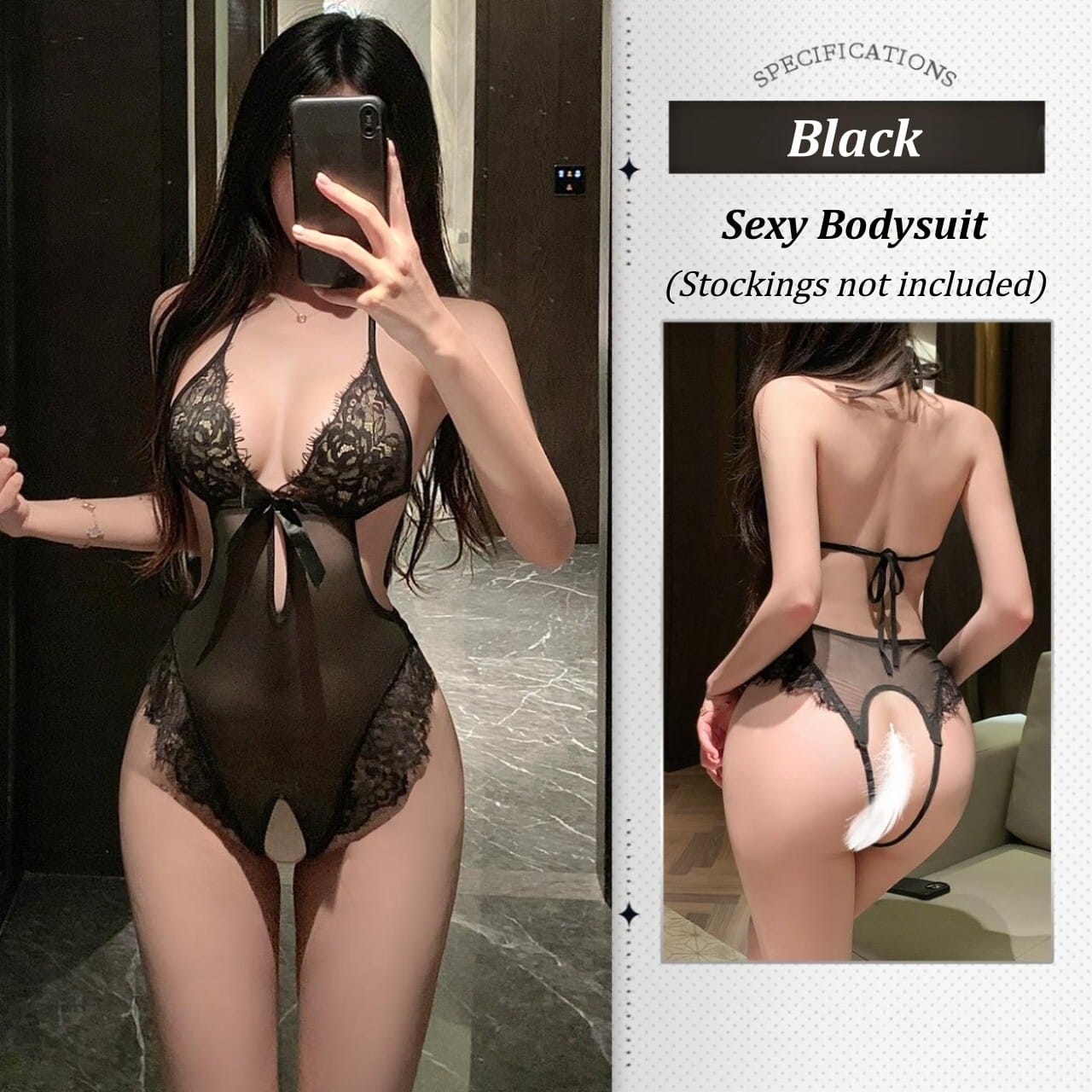 Sheer Lace Open-crotch Bodysuit