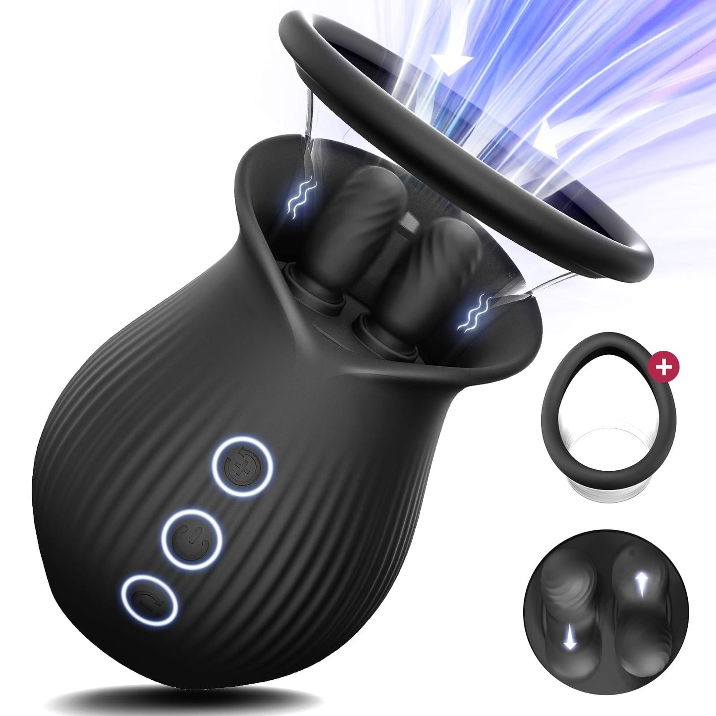 Lurevibe - Rose Romeo - 3in1 Rose Sex Toy with 2 Suction Cups Adult Toys Female Clitoral Nipple Vibrators with 10 Licking Sucking Vibrating