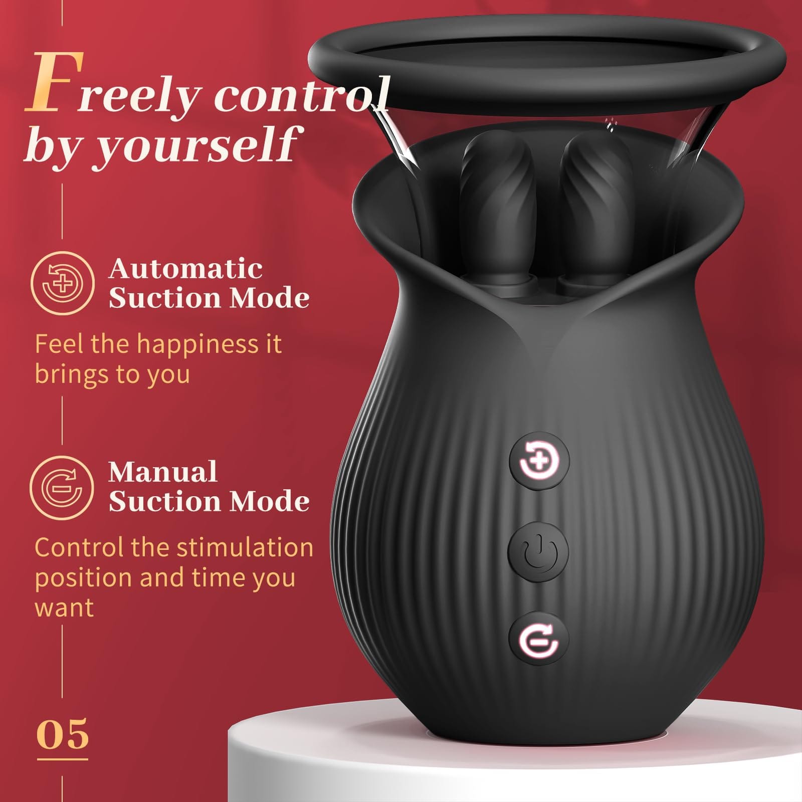 Lurevibe - Rose Romeo - 3in1 Rose Sex Toy with 2 Suction Cups Adult Toys Female Clitoral Nipple Vibrators with 10 Licking Sucking Vibrating