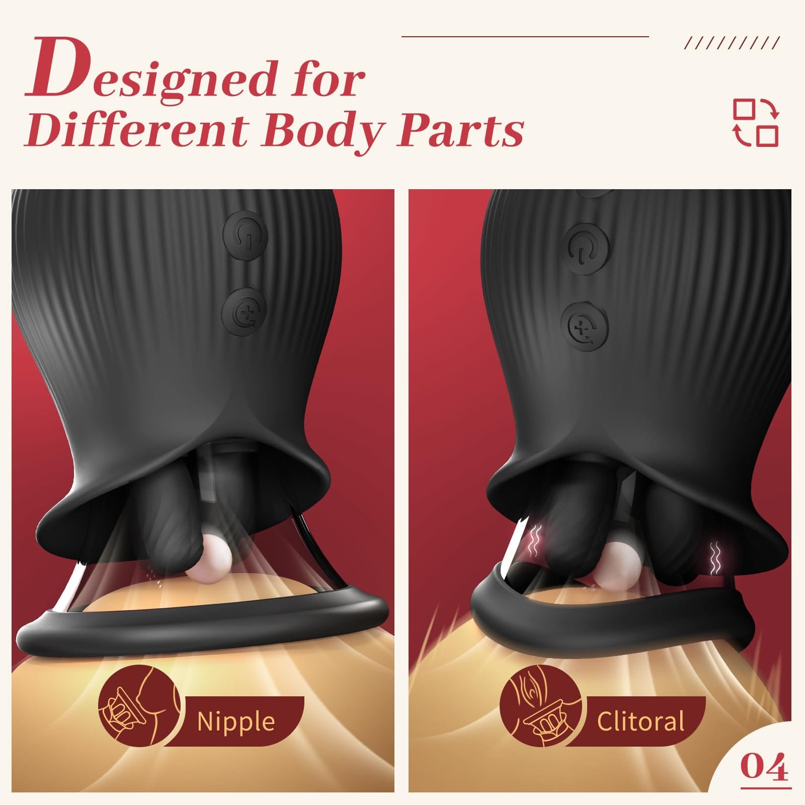 Lurevibe - Rose Romeo - 3in1 Rose Sex Toy with 2 Suction Cups Adult Toys Female Clitoral Nipple Vibrators with 10 Licking Sucking Vibrating