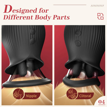 Lurevibe - Rose Romeo - 3in1 Rose Sex Toy with 2 Suction Cups Adult Toys Female Clitoral Nipple Vibrators with 10 Licking Sucking Vibrating