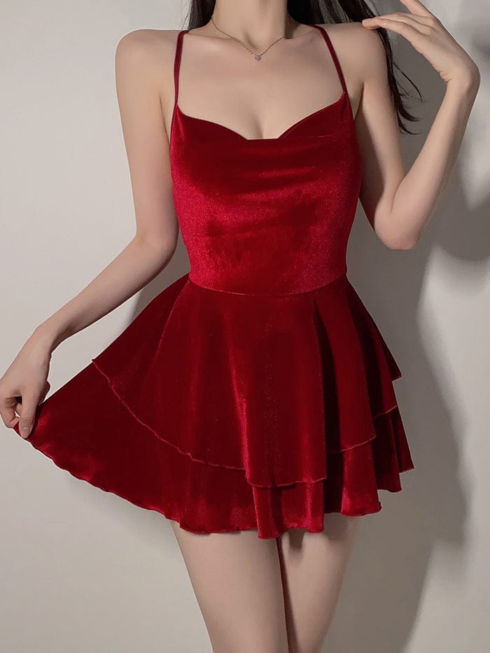 Velvet Layered Suspenders Sexy Nightdress