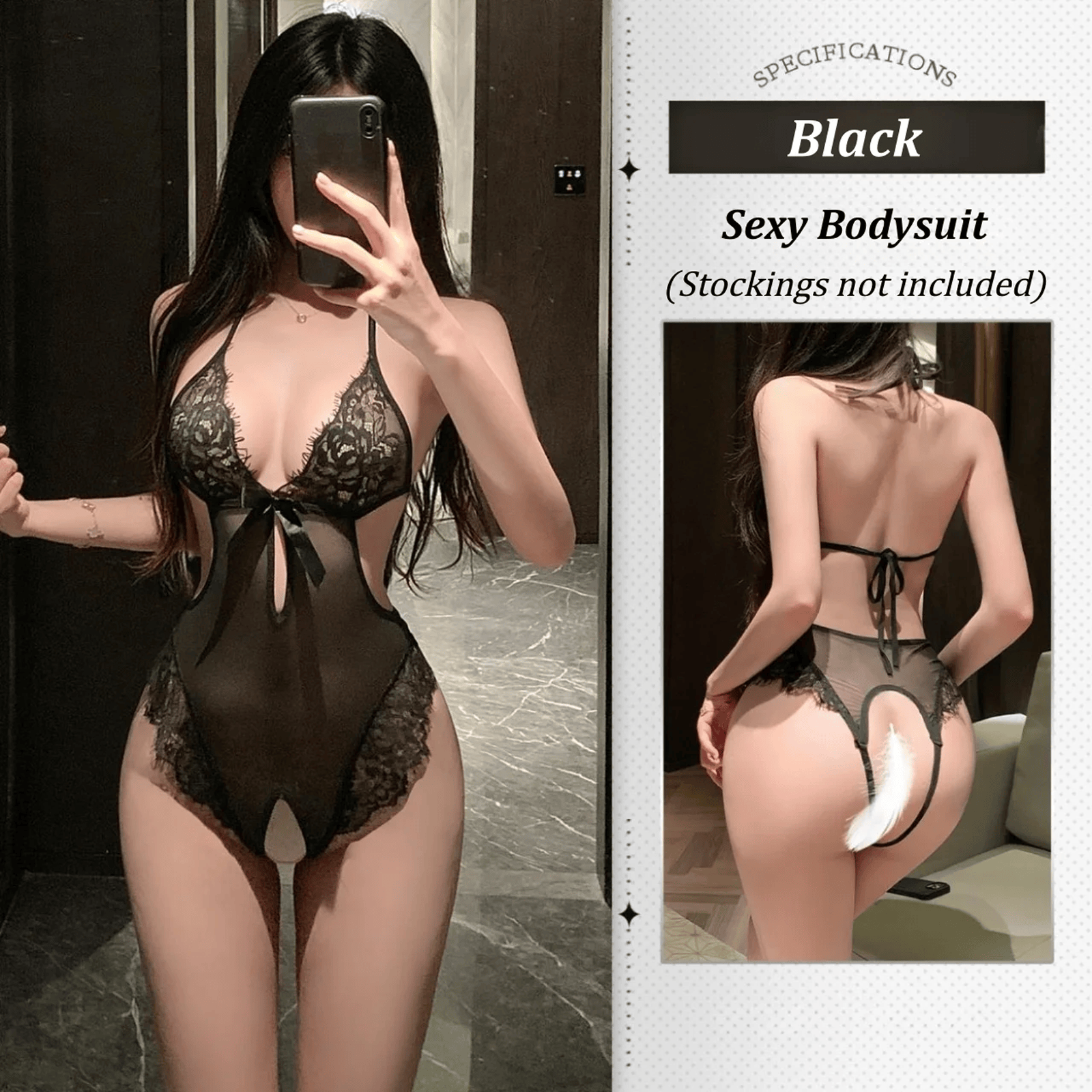 Sheer Lace Open-crotch Bodysuit