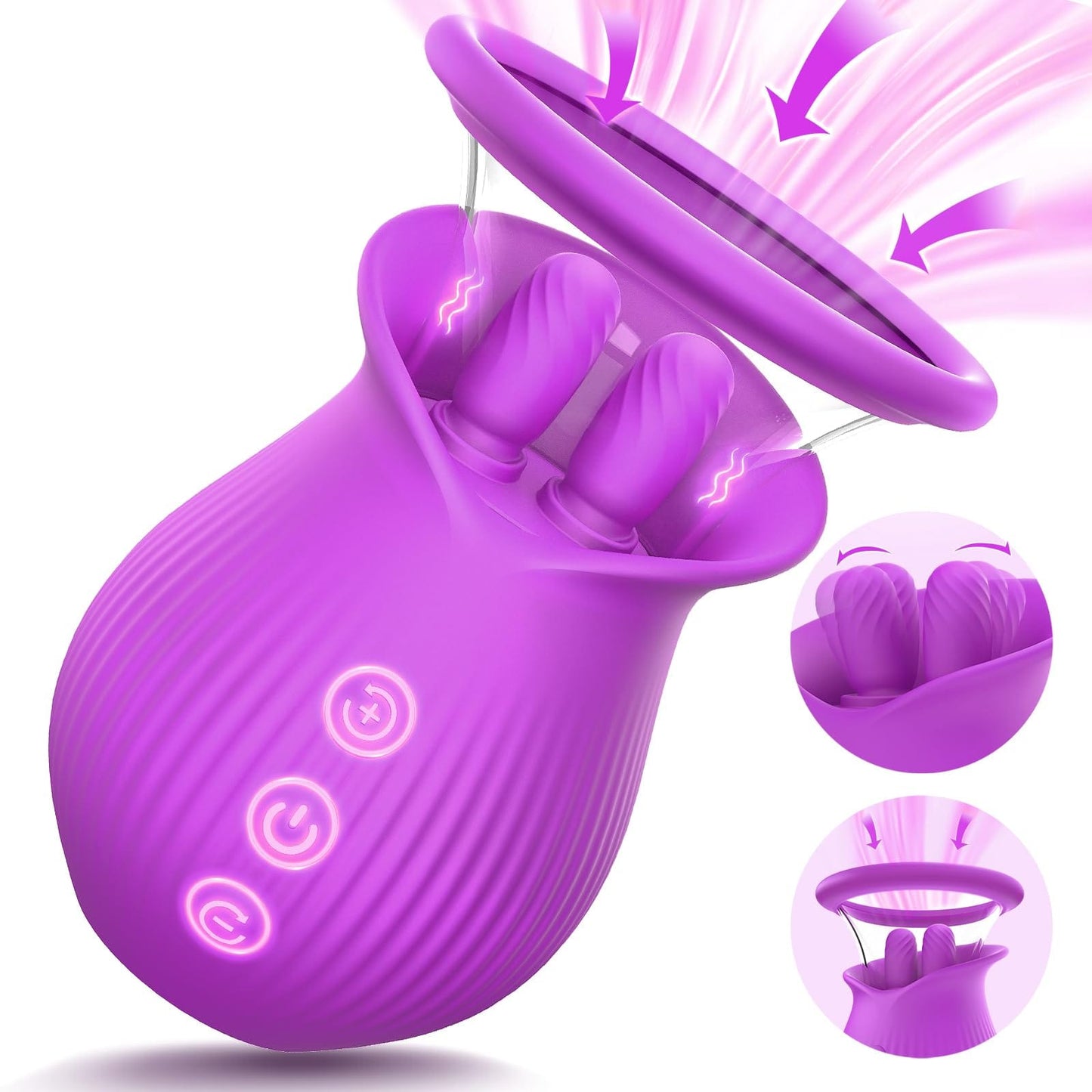 Lurevibe - Rose Romeo - 3in1 Rose Sex Toy with 2 Suction Cups Adult Toys Female Clitoral Nipple Vibrators with 10 Licking Sucking Vibrating