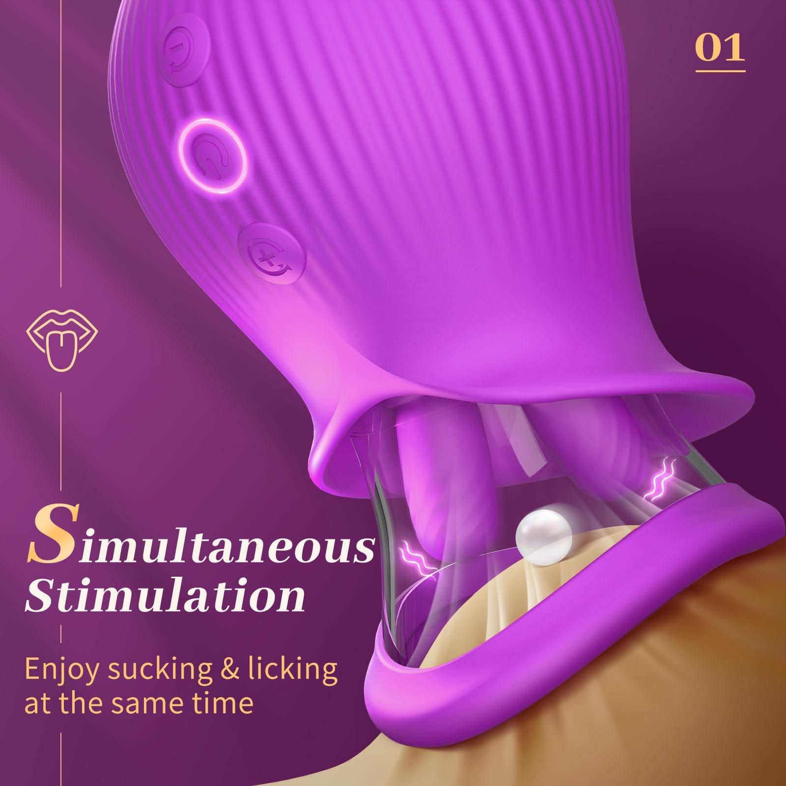 Lurevibe - Rose Romeo - 3in1 Rose Sex Toy with 2 Suction Cups Adult Toys Female Clitoral Nipple Vibrators with 10 Licking Sucking Vibrating
