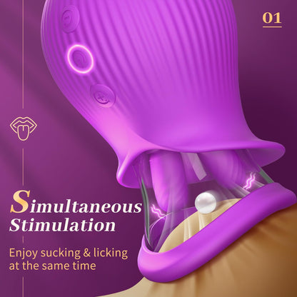 Lurevibe - Rose Romeo - 3in1 Rose Sex Toy with 2 Suction Cups Adult Toys Female Clitoral Nipple Vibrators with 10 Licking Sucking Vibrating