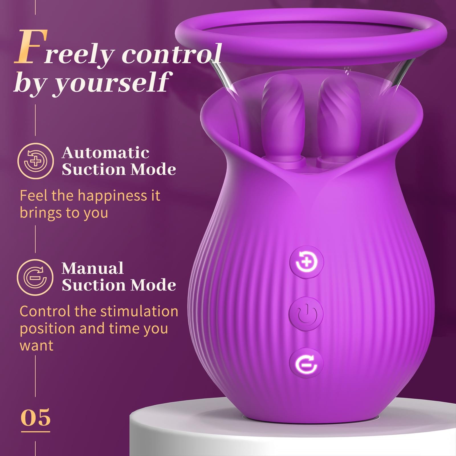 Lurevibe - Rose Romeo - 3in1 Rose Sex Toy with 2 Suction Cups Adult Toys Female Clitoral Nipple Vibrators with 10 Licking Sucking Vibrating