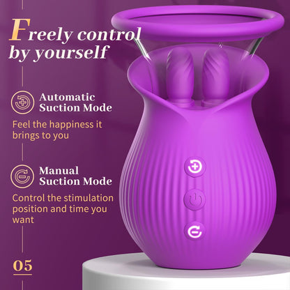 Lurevibe - Rose Romeo - 3in1 Rose Sex Toy with 2 Suction Cups Adult Toys Female Clitoral Nipple Vibrators with 10 Licking Sucking Vibrating