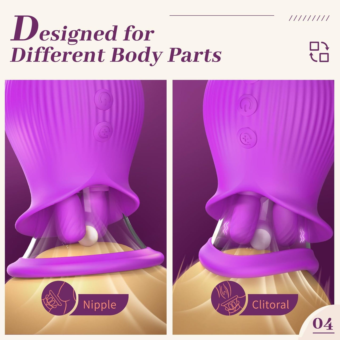 Lurevibe - Rose Romeo - 3in1 Rose Sex Toy with 2 Suction Cups Adult Toys Female Clitoral Nipple Vibrators with 10 Licking Sucking Vibrating
