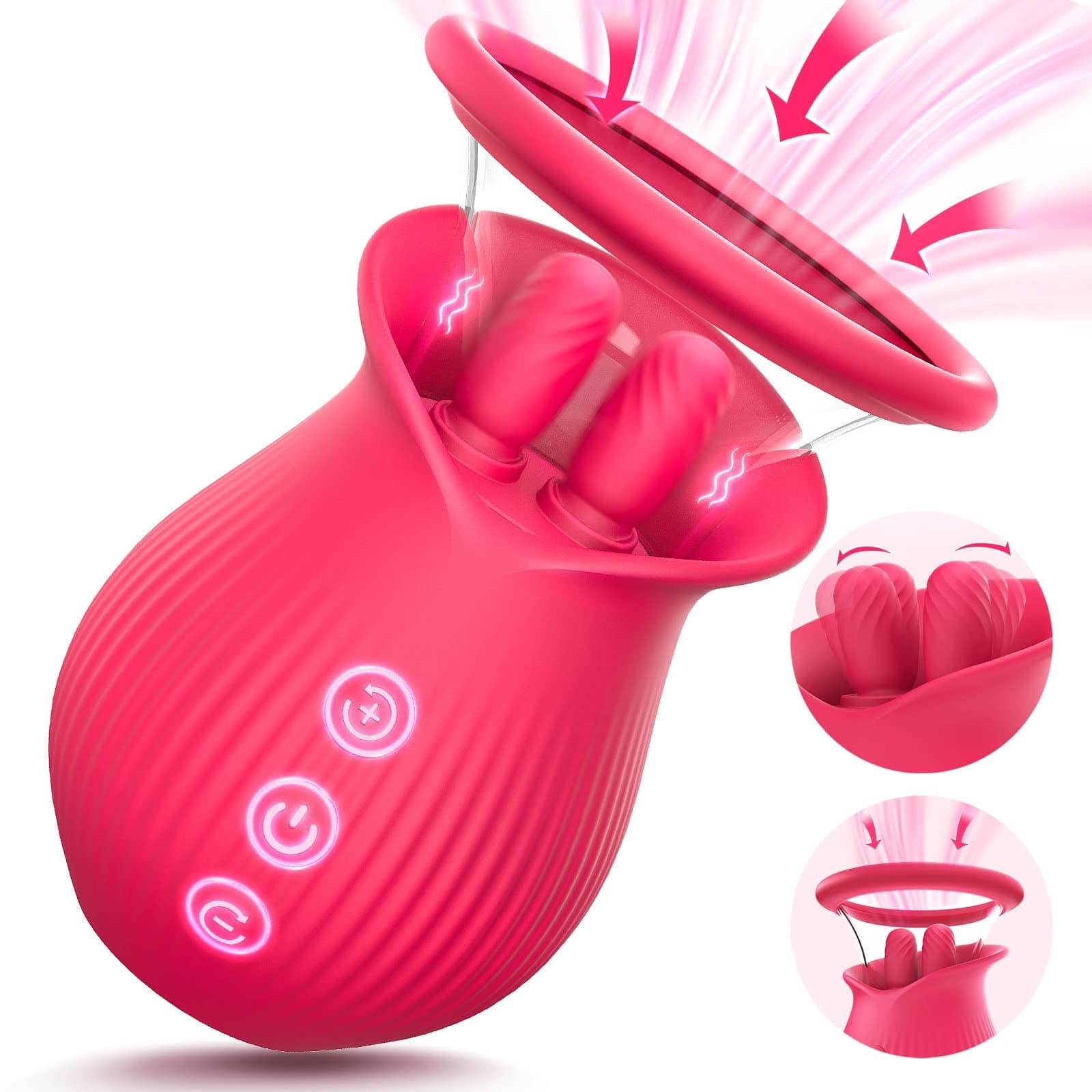 Lurevibe - Rose Romeo - 3in1 Rose Sex Toy with 2 Suction Cups Adult Toys Female Clitoral Nipple Vibrators with 10 Licking Sucking Vibrating
