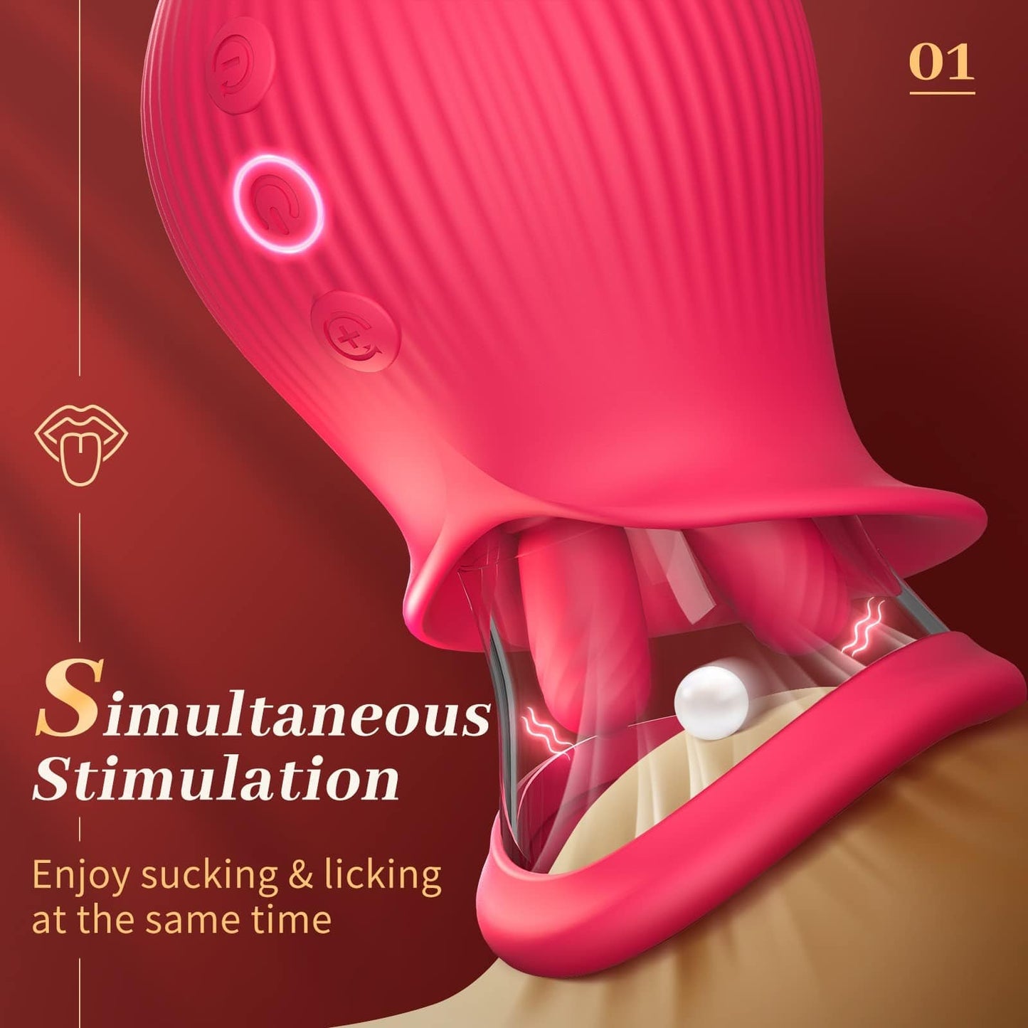 Lurevibe - Rose Romeo - 3in1 Rose Sex Toy with 2 Suction Cups Adult Toys Female Clitoral Nipple Vibrators with 10 Licking Sucking Vibrating
