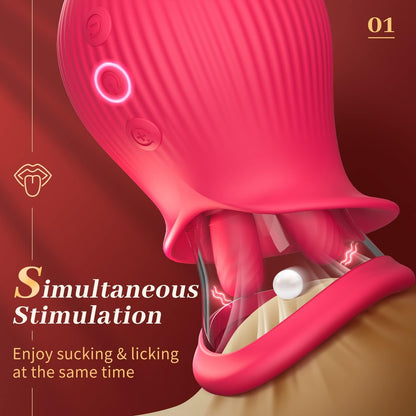 Lurevibe - Rose Romeo - 3in1 Rose Sex Toy with 2 Suction Cups Adult Toys Female Clitoral Nipple Vibrators with 10 Licking Sucking Vibrating