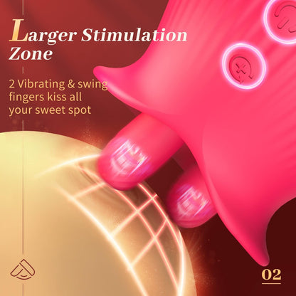 Lurevibe - Rose Romeo - 3in1 Rose Sex Toy with 2 Suction Cups Adult Toys Female Clitoral Nipple Vibrators with 10 Licking Sucking Vibrating