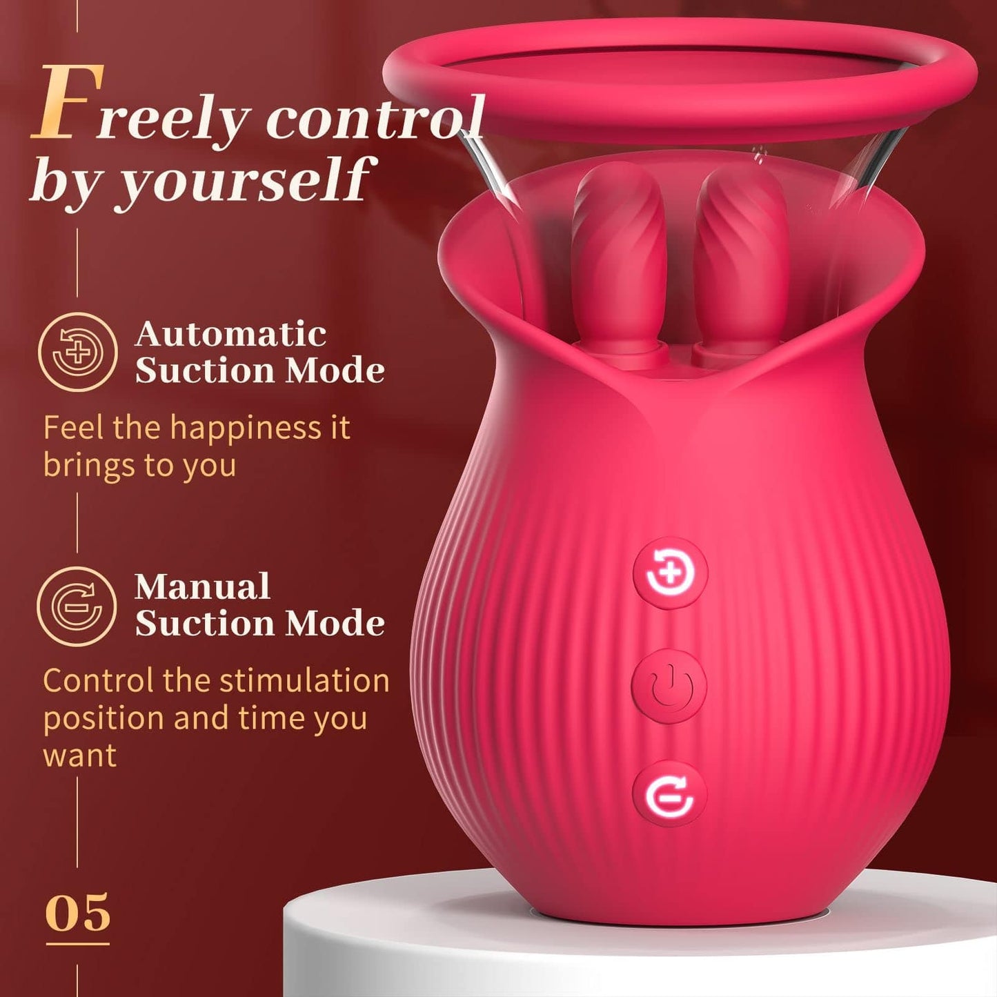 Lurevibe - Rose Romeo - 3in1 Rose Sex Toy with 2 Suction Cups Adult Toys Female Clitoral Nipple Vibrators with 10 Licking Sucking Vibrating